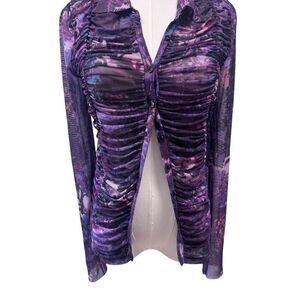 NWT Pilcro Anthropologie Women's Purple Collared Mesh Blouse Size S